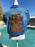 Head wrap queen cropped denim jacket