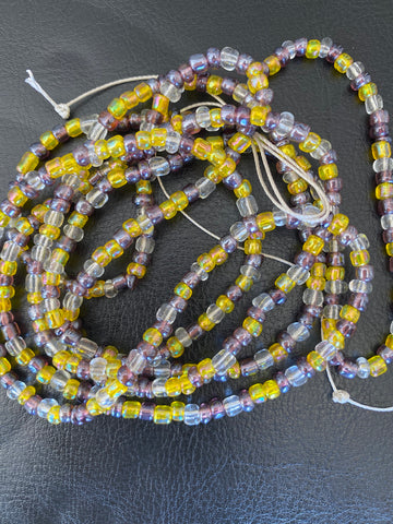 Yellow,Purple and Clear waistbeads